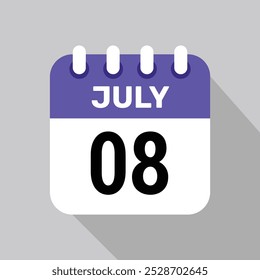 Kalender 8 Juli Symbol Vektorgrafik Hintergrund.