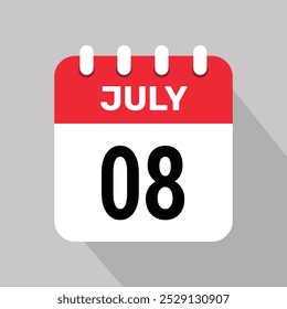 Calendario 8 julio icono Vector fecha mes ilustración de fondo.