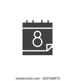 Calendar with 8 march date vector icon. filled flat sign for mobile concept and web design. Woman day simple solid icon. Symbol, logo illustration. 