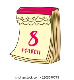 Calendar. 8 march. Women's day. Vector illustration. Cartoon