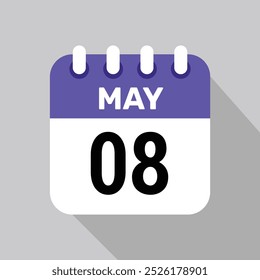 Calendario 8 Vector de iconos de mayo con fondo de fecha. Símbolo de programación de Vector.