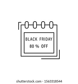 Calendar, 80% off icon. Simple line, outline vector of black friday icons for ui and ux, website or mobile application