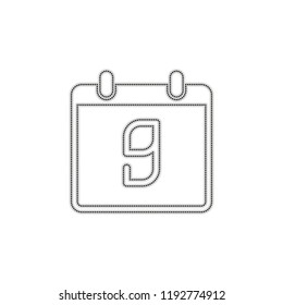 calendar with 9 day, simple icon. Dotted outline silhouette with shadow on white background