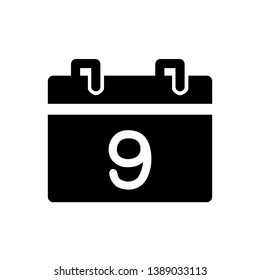 Calendar 9 icon, vector illustration. Flat design style. vector calendar 9 icon illustration isolated on white background, calendar 9 icon Eps10. calendar 9 icons graphic design vector symbols.