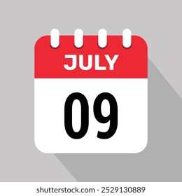 Calendario 9 julio icono Vector fecha mes ilustración de fondo.