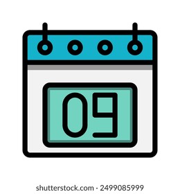 Calendar 9st date color linear icon. time, event, schedule and business symbols icons. Suitable for websites, UI, interfaces and mobile applications.