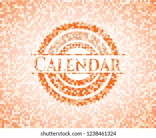 Calendar abstract orange mosaic emblem with background
