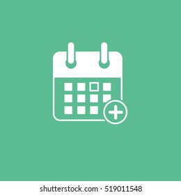 Calendar Add Plus Flat Icon On Green Background