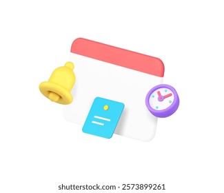 Calendar agenda deadline reminder empty mockup 3d icon realistic vector illustration. Schedule planning time management working routine event personal organizer alert notification