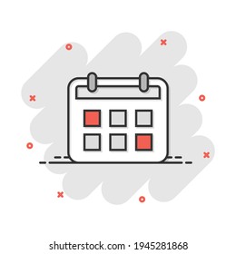 Calendar agenda icon in comic style. Planner vector cartoon illustration pictogram. Calendar business concept splash effect.