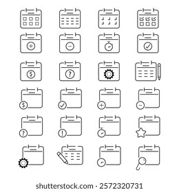 Calendar, agenda, plan editable stroke outline icons set isolated on white background flat vector illustration. Pixel perfect