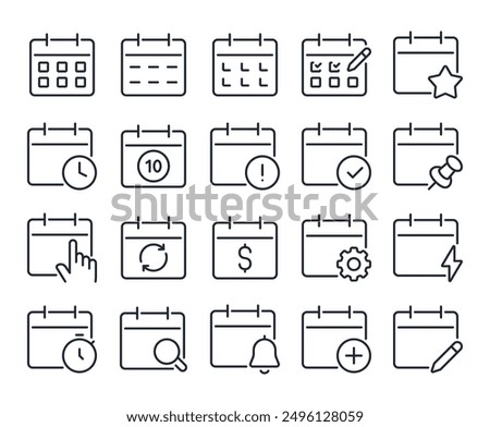 Calendar, agenda, plan editable stroke outline icons set isolated on white background flat vector illustration. Pixel perfect. 64 x 64