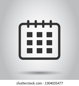 Calendar agenda vector icon in flat style. Reminder illustration on white background. Calendar date concept.