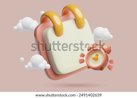 Calendar and alarm clock 3D render background design. Date and time reminder and business schedule concept banner. Vector illustration. 