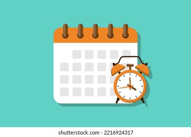 Kalender- und Wecker-Flachdesign, Vektorgrafik