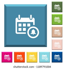 Calendar alarm white icons on edged square buttons in various trendy colors