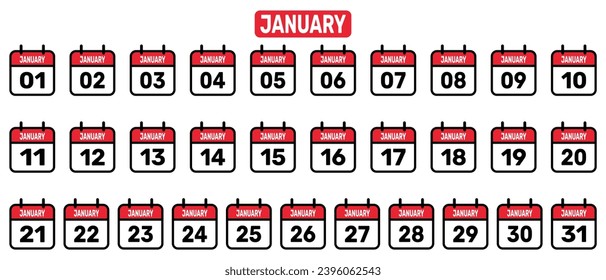 Calendar all January set Vector illustration background design.