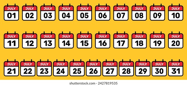 Calendar all July set Vector illustration background design.