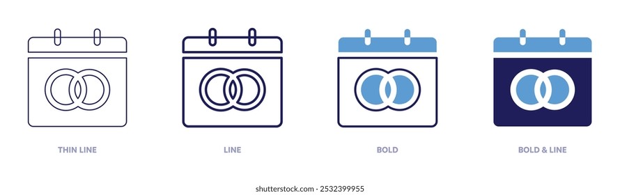 Calendar anniversary icon in 4 different styles. Thin Line, Line, Bold, and Bold Line. Duotone style. Editable stroke.