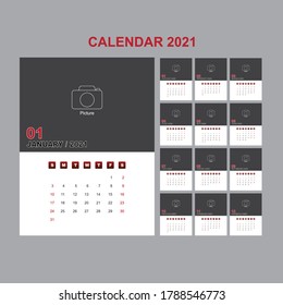 Calendar annual vector template year 2021 for office, layout corporate and company with vertical, business planner with graphic design, element modern of schedule, Week start on Sunday.