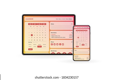 Calendar App Concept 2020 Page with To Do List and Tasks. Design Mockup Vector on Smartphone Screen Isolated on White Background. Planner Application Template for Mobile Phone