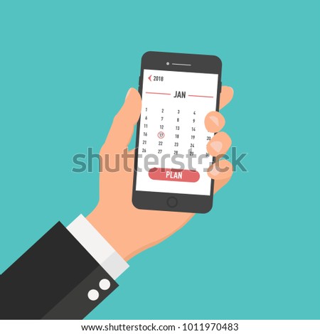 Calendar app for mobile phone. Flat design concept illustration
