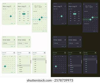 Calendar App Page. Planner for Mobile Phone. Date picker components ui for planning app.