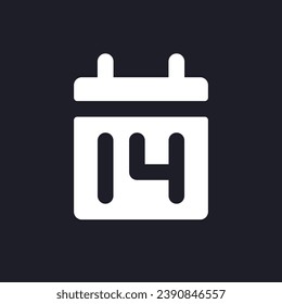 Calendar application dark mode glyph ui icon. Schedule organization. User interface design. White silhouette symbol on black space. Solid pictogram for web, mobile. Vector isolated illustration
