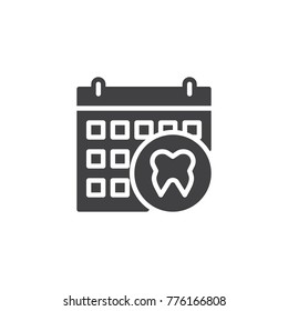 Calendar appointment with dentist icon vector, filled flat sign, solid pictogram isolated on white. Dental schedule symbol, logo illustration.