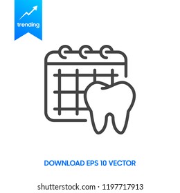Calendar appointment with dentist line icon, outline vector sign, linear style pictogram isolated on white. Dental schedule symbol, logo illustration. Editable stroke