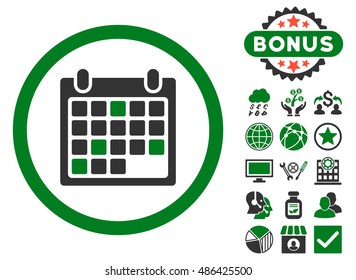 Calendar Appointment icon with bonus images. Vector illustration style is flat iconic bicolor symbols, green and gray colors, white background.