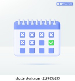 Calendar appointment icon symbols. Schedule assignment, business event planning concept. 3D vector isolated illustration design. Cartoon pastel Minimal style. You can used for design ux, ui, print ad.