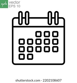 Terminkalender auf dem Stil der Wandlinie. Datumszeichen, Event-Piktogramm. Agenda, erinnern Sie sich. Monatszeitplaner-Geschäftskonzept Vektorgrafik. Design auf weißem Hintergrund. EPS10