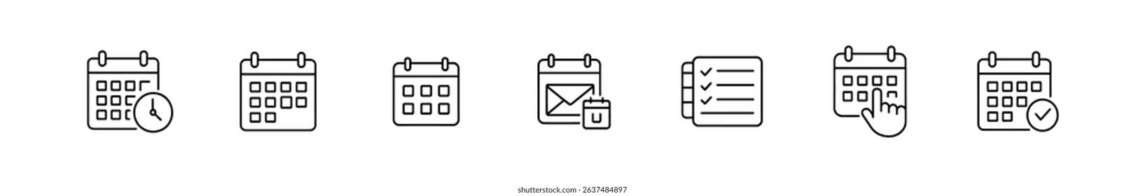 Calendar, appointment outline icon set. planning, task management icons line collection