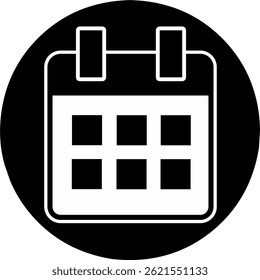 Kalender- oder Terminkalender flach schwarzer Kreis Symbol für Apps und Websites.