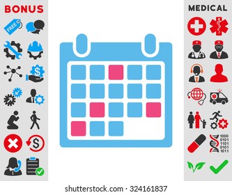 Calendar Appointment vector icon. Style is bicolor flat symbol, pink and blue colors, rounded angles, white background.