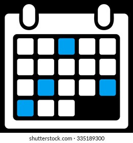 Calendar Appointment vector icon. Style is bicolor flat symbol, blue and white colors, rounded angles, black background.