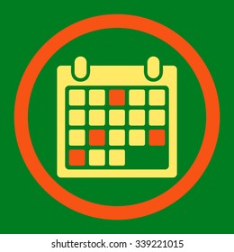 Calendar Appointment vector icon. Style is bicolor flat rounded symbol, orange and yellow colors, rounded angles, green background.