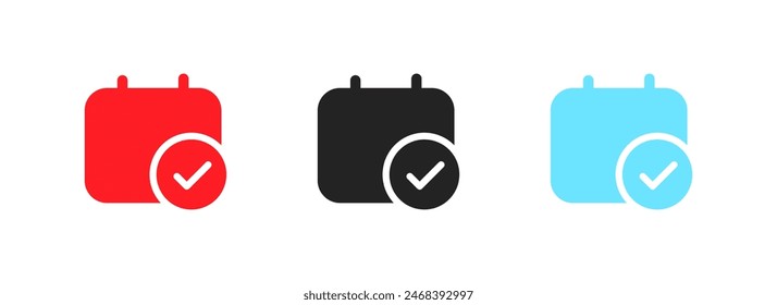 Conjunto de iconos aprobados del calendario. Iconos de marca de verificación de calendario. Estilo plano. Iconos vectoriales