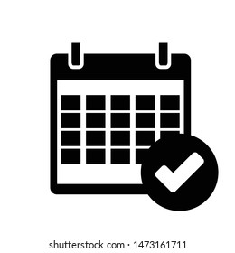 Calendar and Approved Icon Vector. Calendar and Check Mark Design Symbol Illustration