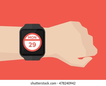 Calendar apps on smartwatch applications icons flat minimal design,vector illustration.