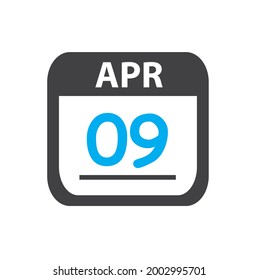 calendar - Apr 9 icon illustration, April flat vector design