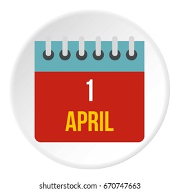Calendar April 1 icon in flat circle isolated vector illustration for web