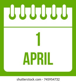 Calendar April 1 icon white isolated on green background. Vector illustration