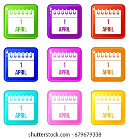 Calendar April 1 icons of 9 color set isolated vector illustration