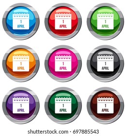 Calendar April 1 set icon isolated on white. 9 icon collection vector illustration