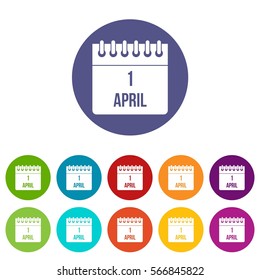 Calendar April 1 set icons in different colors isolated on white background