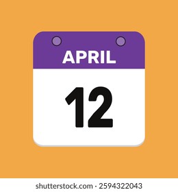 Calendar april 12 date calendar and year, vector icon illustration design