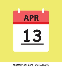 Calendar - April 13 icon illustration isolated vector sign symbol flat design red and white