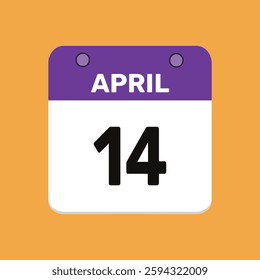 Calendar april 14 date calendar and year, vector icon illustration design